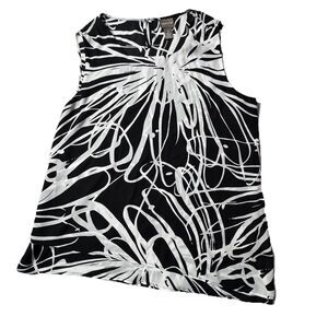 Chico’s Black White Abstract Print Tank Top Asymmetrical Hem Women’s Sz 2/Large